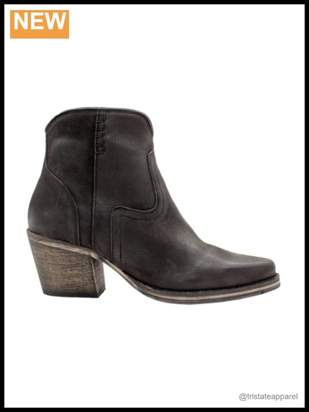 Leather Ankle Bootie with 2.5 Inch Stacked Heel, Inside Zipper, Padded Insole